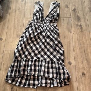 J. Crew Sleeveless Faux Wrap Gingham Cotton Poplin Midi Dress Size 2 Black White